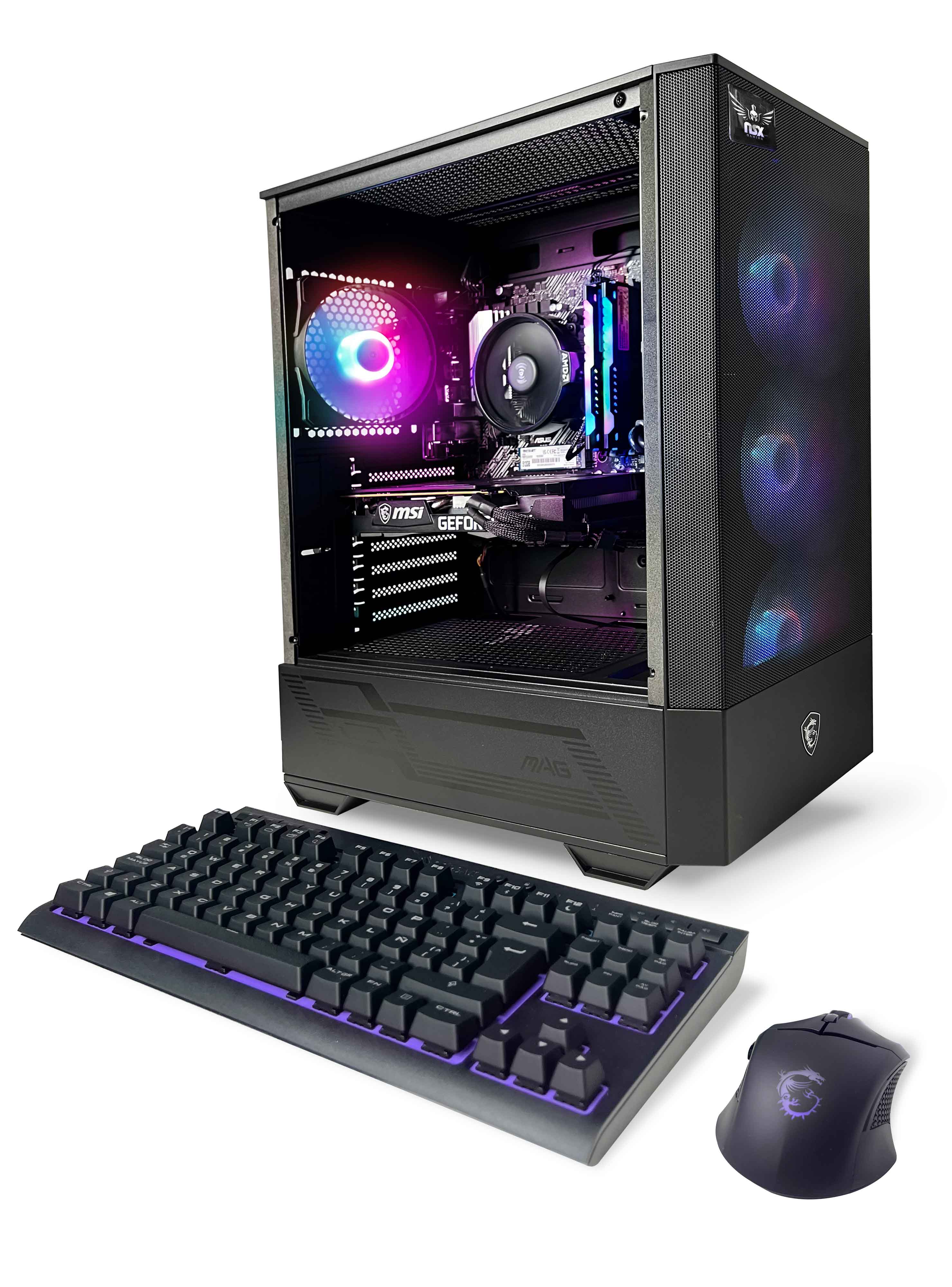 PC para juegos AMD (AMD Ryzen 5 4500, RTX 3050 Ventus 2X, RAM 16 GB, Win 11 Home Plus, periféricos incluidos)